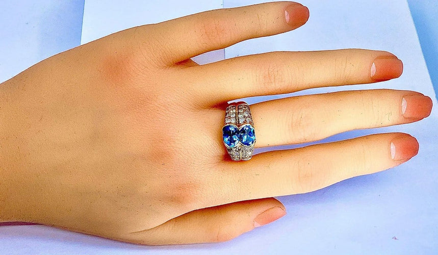 Bague 59 Bague bandeau en or jaune 18 carats avec topazes et diamants 58 Facettes AB229