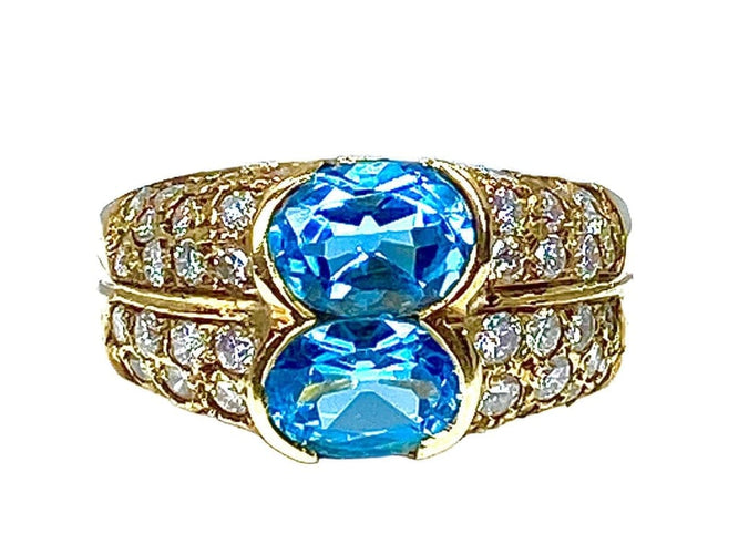 Bague 59 Bague bandeau en or jaune 18 carats avec topazes et diamants 58 Facettes AB229