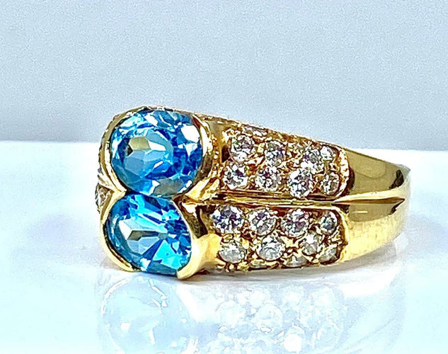 Bague 59 Bague bandeau en or jaune 18 carats avec topazes et diamants 58 Facettes AB229