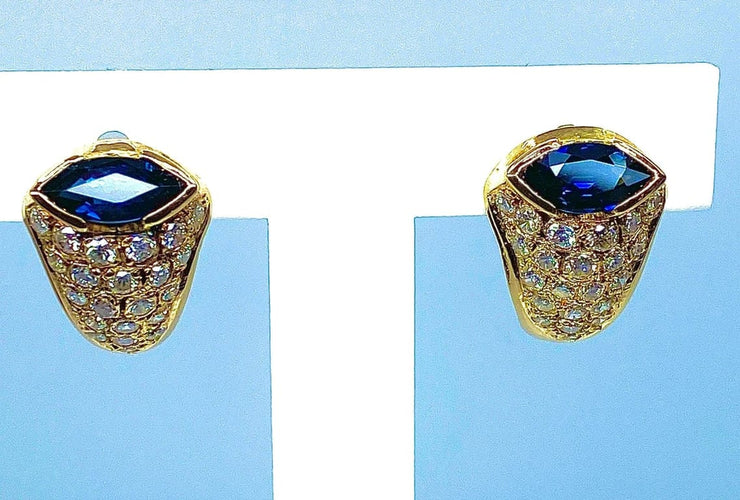 Boucles d'oreilles Boucles d’oreilles en or jaune 18 carats saphirs navette et diamants 58 Facettes AB235