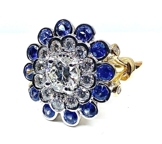 Bague 51 Bague en or blanc 18 carats avec diamants et saphirs 58 Facettes AB241