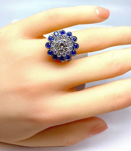 Bague 51 Bague en or blanc 18 carats avec diamants et saphirs 58 Facettes AB241