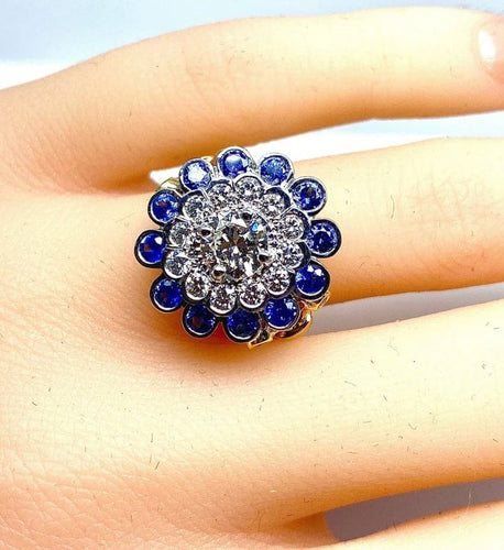 Bague 51 Bague en or blanc 18 carats avec diamants et saphirs 58 Facettes AB241