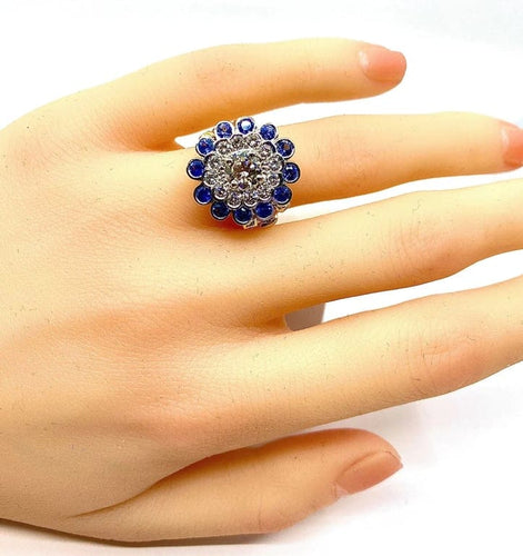 Bague 51 Bague en or blanc 18 carats avec diamants et saphirs 58 Facettes AB241