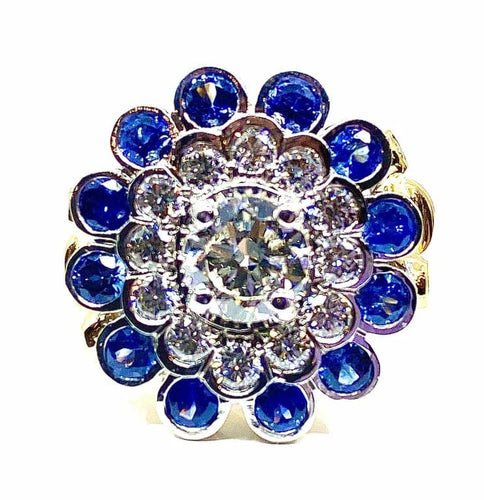 Bague 51 Bague en or blanc 18 carats avec diamants et saphirs 58 Facettes AB241
