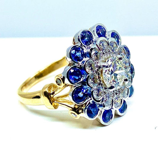 Bague 51 Bague en or blanc 18 carats avec diamants et saphirs 58 Facettes AB241
