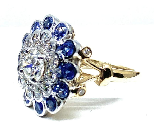 Bague 51 Bague en or blanc 18 carats avec diamants et saphirs 58 Facettes AB241