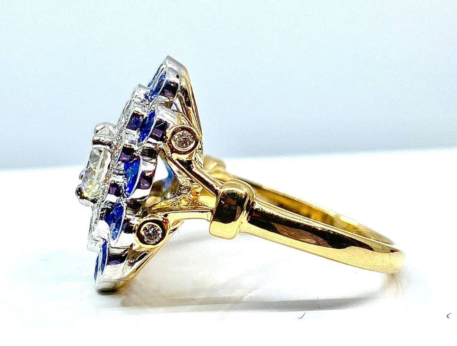 Bague 51 Bague en or blanc 18 carats avec diamants et saphirs 58 Facettes AB241