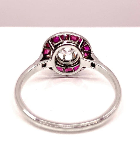 Bague 53 Bague en or blanc 18 carats avec diamant taille ancienne et rubis 58 Facettes AB242