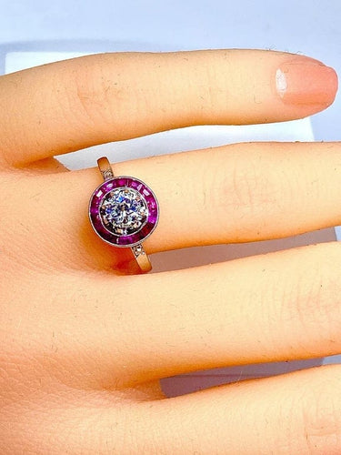 Bague 53 Bague en or blanc 18 carats avec diamant taille ancienne et rubis 58 Facettes AB242