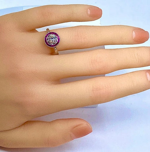 Bague 53 Bague en or blanc 18 carats avec diamant taille ancienne et rubis 58 Facettes AB242