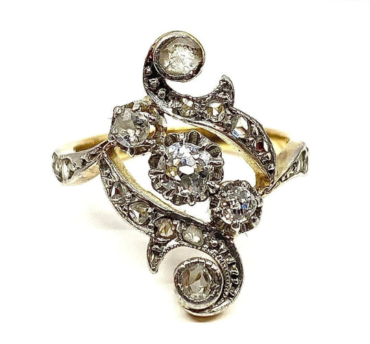 Bague 50 Bague en or jaune et blanc 18 carats avec diamants 58 Facettes AB244
