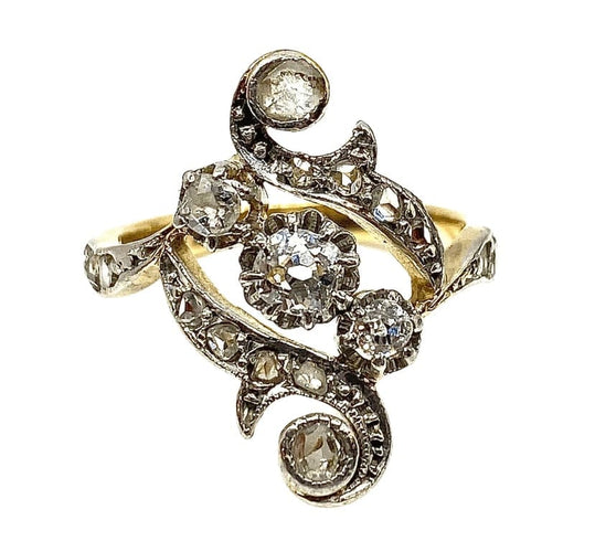 Bague 50 Bague en or jaune et blanc 18 carats avec diamants 58 Facettes AB244