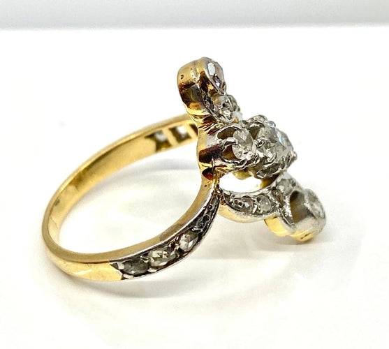 Bague 50 Bague en or jaune et blanc 18 carats avec diamants 58 Facettes AB244