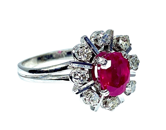 Bague 50 Bague marguerite rubis et diamants en or blanc 18 carats 58 Facettes AB248