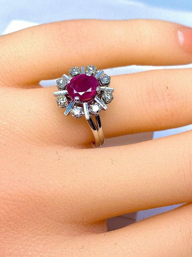 Bague 50 Bague marguerite rubis et diamants en or blanc 18 carats 58 Facettes AB248