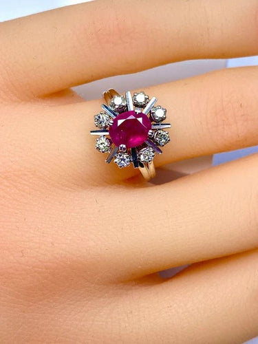 Bague 50 Bague marguerite rubis et diamants en or blanc 18 carats 58 Facettes AB248