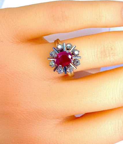 Bague 50 Bague marguerite rubis et diamants en or blanc 18 carats 58 Facettes AB248