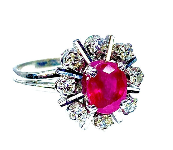 Bague 50 Bague marguerite rubis et diamants en or blanc 18 carats 58 Facettes AB248
