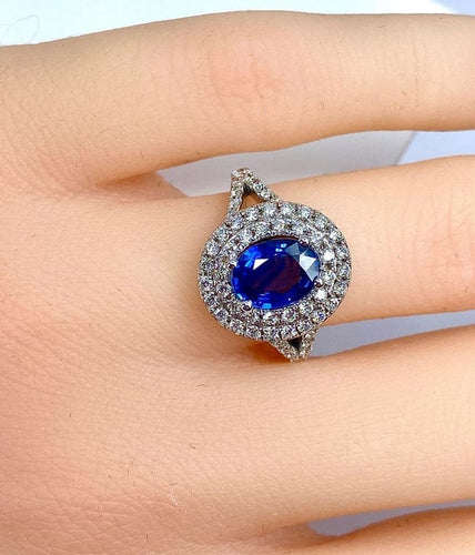 Bague 52 Bague entourage en or blanc 18 carats saphir et diamants 58 Facettes AB251