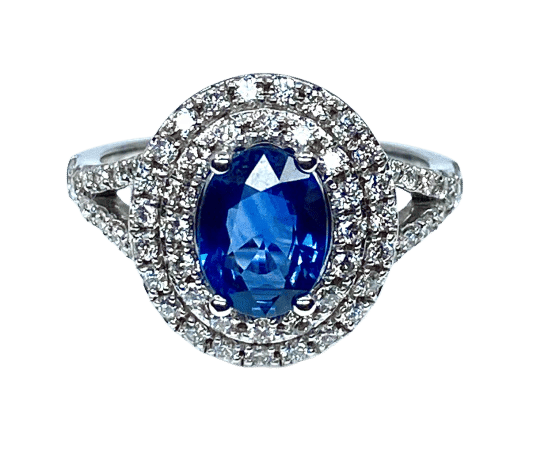 Bague 52 Bague entourage en or blanc 18 carats saphir et diamants 58 Facettes AB251