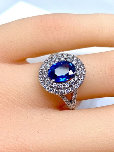 Bague 52 Bague entourage en or blanc 18 carats saphir et diamants 58 Facettes AB251