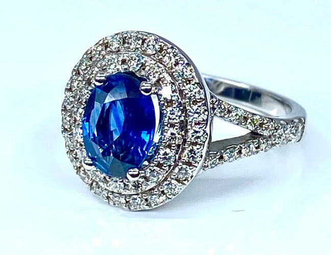 Bague 52 Bague entourage en or blanc 18 carats saphir et diamants 58 Facettes AB251