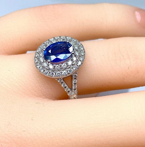 Bague 52 Bague entourage en or blanc 18 carats saphir et diamants 58 Facettes AB251