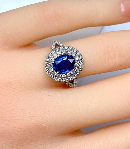 Bague 52 Bague entourage en or blanc 18 carats saphir et diamants 58 Facettes AB251