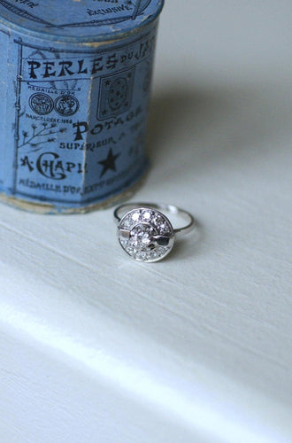 Bague 55.5 Art déco - Bague cible diamant en or blanc et platine 58 Facettes
