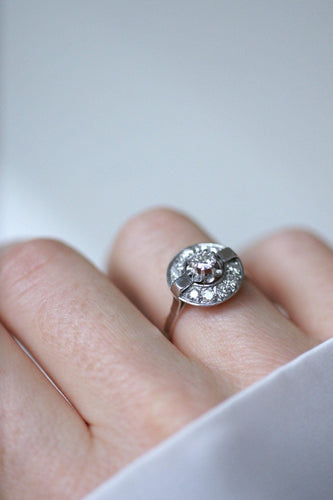 Bague 55.5 Art déco - Bague cible diamant en or blanc et platine 58 Facettes