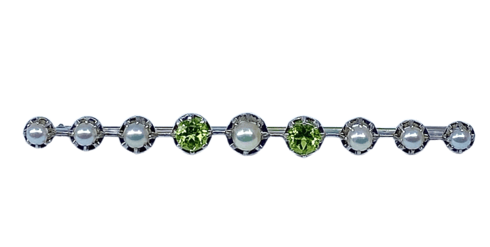Broche Broche barrette en or 18 carats et platine, perles et péridots 58 Facettes AB275