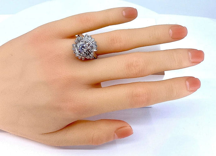 Bague 56 Bague en platine avec diamants baguette et brillants 58 Facettes AB288