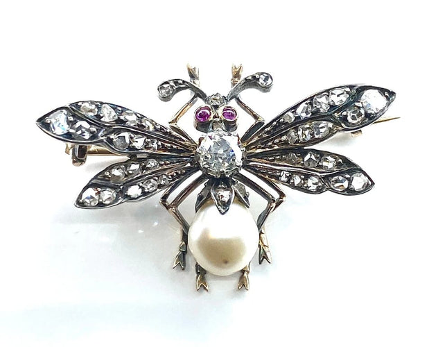 Broche Broche mouche en or 18 carats et argent, perle fine et diamants 58 Facettes AB298