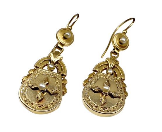 Boucles d'oreilles Boucles d’oreilles pendantes en or jaune 18 carats et perles fines 58 Facettes AB300
