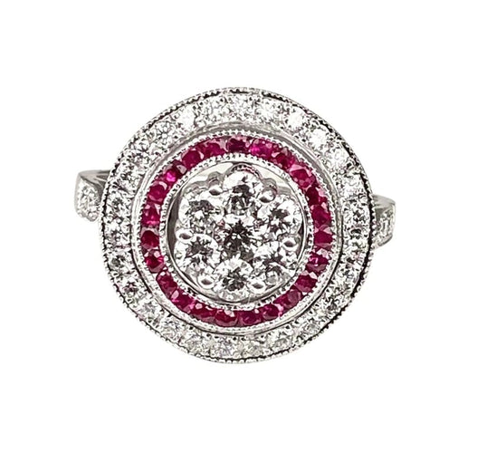 Bague 57 Bague marguerite en or blanc 18 carats, diamants et rubis 58 Facettes AB308