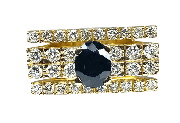 Bague 56 Bague style Tank en or jaune 18 carats, diamants et saphir 58 Facettes AB289