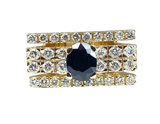 Bague 56 Bague style Tank en or jaune 18 carats, diamants et saphir 58 Facettes AB289