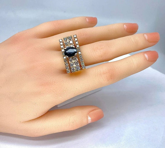 Bague 56 Bague style Tank en or jaune 18 carats, diamants et saphir 58 Facettes AB289