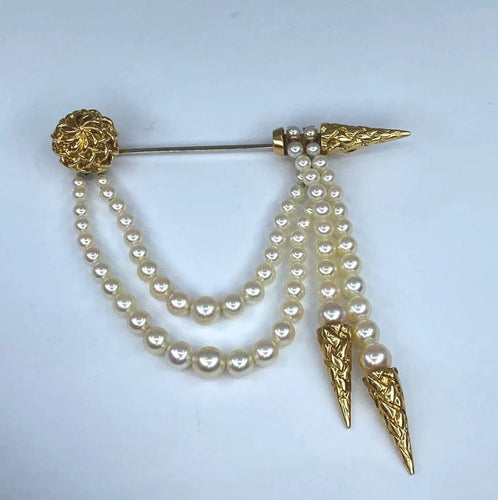 Broche Broche en or jaune 18 carats et perles de culture 58 Facettes AB310