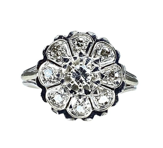 Bague 51 Bague marguerite en or blanc 18 carats et diamants 58 Facettes AB322