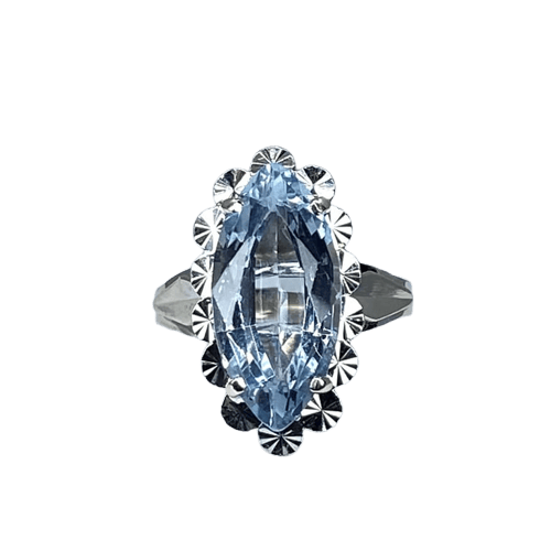 Bague 52 Bague marquise en or blanc 18 carats et aigue-marine 58 Facettes AB319