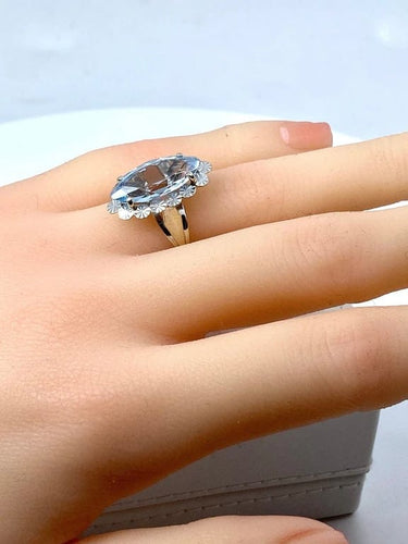Bague 52 Bague marquise en or blanc 18 carats et aigue-marine 58 Facettes AB319