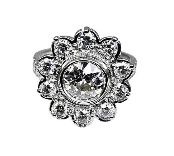 Bague 51 Bague marguerite en or blanc 18 carats et diamants 58 Facettes AB332