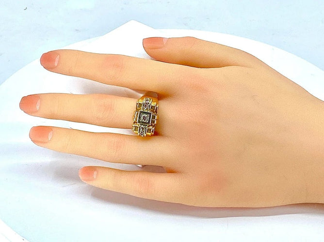 Bague 58 Bague Tank en or jaune 18 carats et diamants 58 Facettes AB339