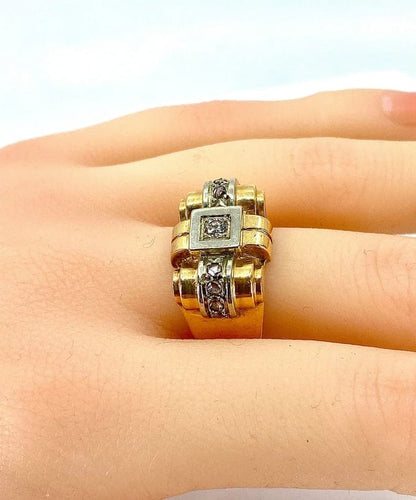 Bague 58 Bague Tank en or jaune 18 carats et diamants 58 Facettes AB339