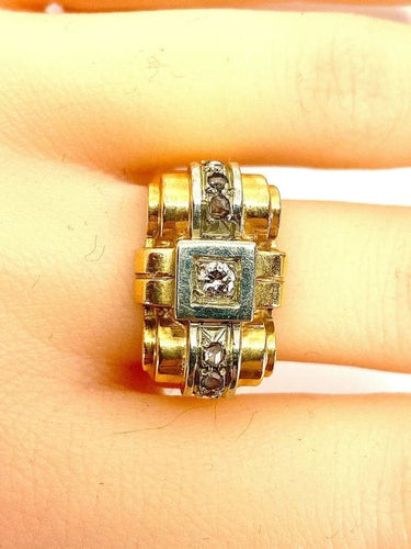 Bague 58 Bague Tank en or jaune 18 carats et diamants 58 Facettes AB339
