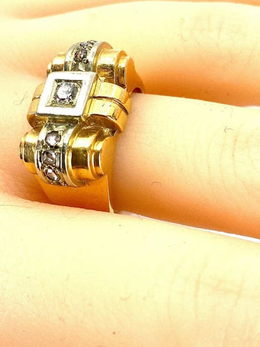 Bague 58 Bague Tank en or jaune 18 carats et diamants 58 Facettes AB339