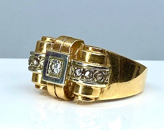 Bague 58 Bague Tank en or jaune 18 carats et diamants 58 Facettes AB339