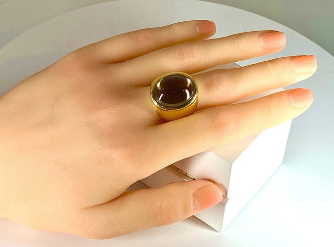 Bague 51 Bague en or jaune 18 carats à topaze cabochon 58 Facettes AB340